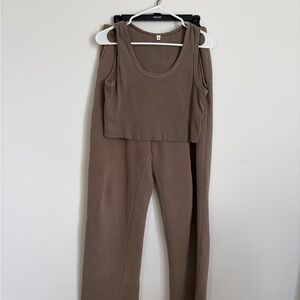 Women's Brown Tank & Pants Set - Casual Comfort
